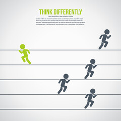 Wall Mural - Think differently concept. Person changing direction. New idea, change, trend, courage, creative solution, innovation and unique way concept.	