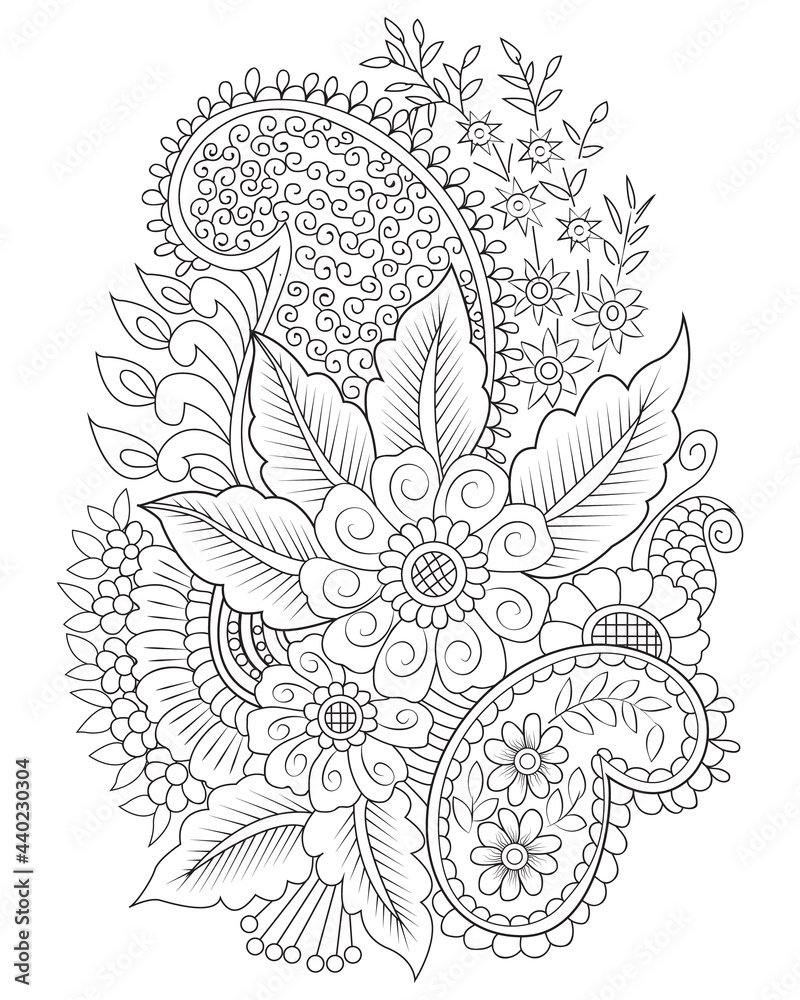 Flower coloring page flower frame line art vector doodle Stock Vector ...