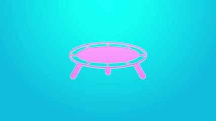 Poster - Pink line Jumping trampoline icon isolated on blue background. 4K Video motion graphic animation