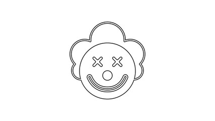 Sticker - Black line Clown head icon isolated on white background. 4K Video motion graphic animation