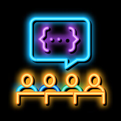 Poster - audience expresses an opinion neon light sign vector. Glowing bright icon audience expresses an opinion sign. transparent symbol illustration
