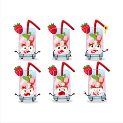 Sticker - Cartoon character of strawberry mojito with what expression