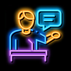 Poster - seminar speaker neon light sign vector. Glowing bright icon seminar speaker sign. transparent symbol illustration