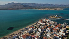 Aerial Drone Photo Of Picturesque Seaside Main Village Of Elafonisos Island, Lakonia, Peloponnese, Greece
