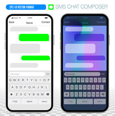 Chat UI mockup – editable message bubbles in two color versions. Vector format