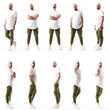 © sharplaninac - Set of serious displeased and sad bald bearded man in different posing and gestures. Full body people isolated on white background