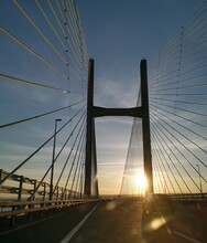New Severn Bridge Between Wales And England At Sundown