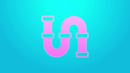 Poster - Pink line Industry metallic pipe icon isolated on blue background. Plumbing pipeline parts of different shapes. 4K Video motion graphic animation