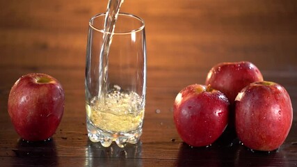 Wall Mural - Pouring apple juice into the glass in summer