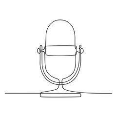 Aufkleber - Continuous one line drawing podcast microphone. Vintage old mike in simple thin linear style. Editable stroke. Vector illustration