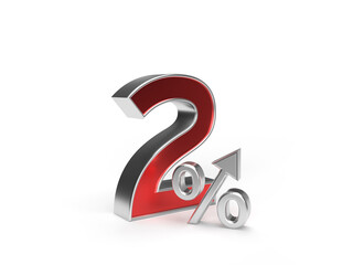 Digit or number two and percent with an arrow up on a white background.