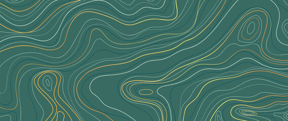 Wall Mural - luxury gold abstract line art background vector. mountain topographic map background with golden lin