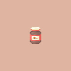 Canvas Print - Pixel art nut chocolate cream jar. Cute retro icon of sweet nut cream  for game assets, print, app, sticker, web design, fabric, paper, decoration. Cute Pixel Vector chocolate cream jar illustration