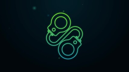 Sticker - Glowing neon line Handcuffs icon isolated on black background. 4K Video motion graphic animation