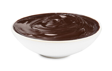 Wall Mural - Delicious chocolate cream in bowl on white background