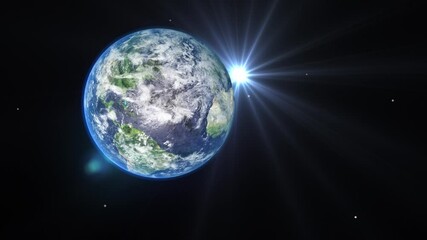 Wall Mural - sunrise and shadow on the earth rotate in space with star in universe. world realistic atmosphere 3d