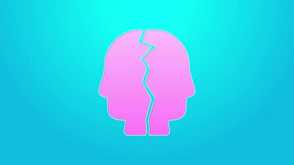 Poster - Pink line Bipolar disorder icon isolated on blue background. 4K Video motion graphic animation