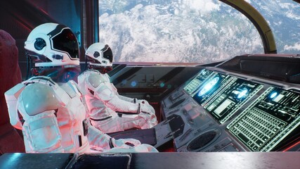 Canvas Print - astronauts rush in their spaceship through the space wormhole at great speed. the image is for fanta