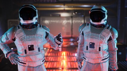 Canvas Print - astronauts travel in space in their interstellar spacecraft. the image is for fantastic, the futuris