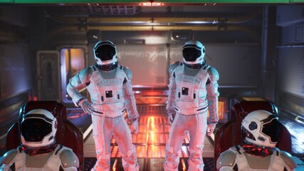 Canvas Print - astronauts travel in space in their interstellar spacecraft. the image is for fantastic, the futuris