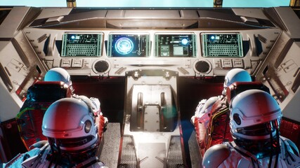Canvas Print - space travelers-astronauts fly through the space portal in their interstellar spacecraft. the image 