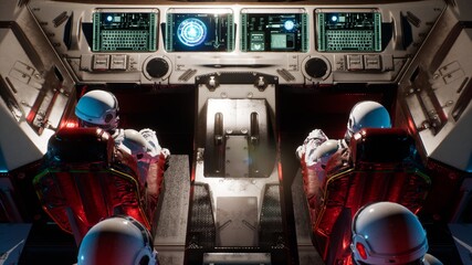 Canvas Print - space travelers-astronauts fly through the space portal in their interstellar spacecraft. the image 