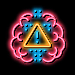 Poster - brain exclamation mark neon light sign vector. Glowing bright icon brain exclamation mark sign. transparent symbol illustration