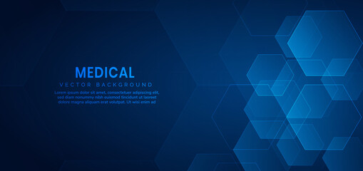 Poster - Abstract hexagon pattern on blue background. Medical and science concept.