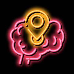 Poster - dementia brain location gps sign neon light sign vector. Glowing bright icon dementia brain location gps sign sign. transparent symbol illustration