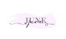 Hello June Card. One Line. Lettering Poster With Text June. Vector EPS 10. Isolated On White Background