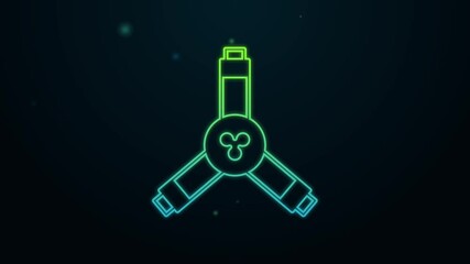 Sticker - Glowing neon line Skateboard Y-tool icon isolated on black background. 4K Video motion graphic animation