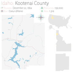  Large and detailed map of Kootenai county in Idaho, USA.