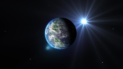 Wall Mural - sunrise and shadow on the earth rotate in space with star in universe. world realistic atmosphere 3d