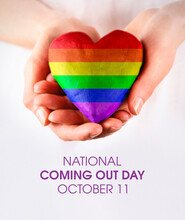 National Coming Out Day Stock Images. Rainbow LGBT Pride Flag In Heart Shape Stock Images. Female Hands Giving Rainbow Heart Stock Photo. Coming Out Day Poster, October 11. Important Day