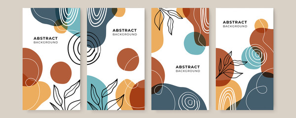 Vector design templates in simple modern style with copy space for text, flowers and leaves - wedding invitation backgrounds and frames, social media stories wallpapers