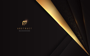 Wall Mural - abstract geometric triangle shape overlapping on dark background with copy space. glitter and golden