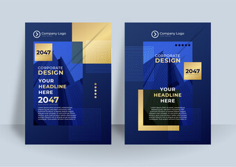 Collection of blue gold digital contemporary covers, templates, posters, placards, brochures, banners, flyers and etc. Abstract striped futuristic backgrounds with gradient. Halftone technology design