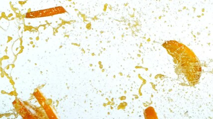 Fototapete - Super Slow Motion Shot of Fresh Orange Juice Collision at 1000fps. Filmed on High Speed Cinematic Camera.