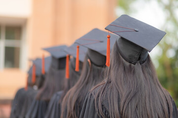 Wall Mural - Graduation cap image from the back of graduates Graduates attending the university graduation ceremony