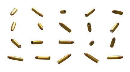 Poster - 3D rendering, Close up pistol bullets set with different side, isolated on white background.