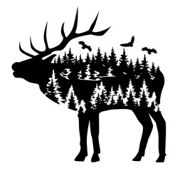 Poster - vector deer forest fantasy