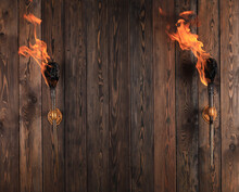 Ancient Torch On A Wooden Wall