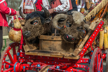 Mummers perform rituals to scare evil spirits people with the masks are called Kuker or kukeri in Pernik, Bulgaria