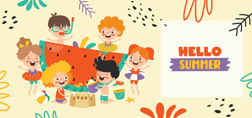  Flat Summer Banner With Cartoon Character