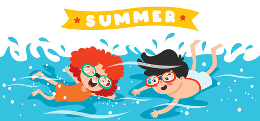 Sticker - Flat Summer Banner With Cartoon Character