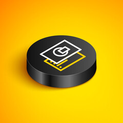 Sticker - Isometric line Visiting card, business card icon isolated on yellow background. Corporate identity template. Black circle button. Vector