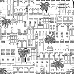 Sticker - Hand drawn seamless pattern of Middle Eastern old houses, Al Seef Dubai