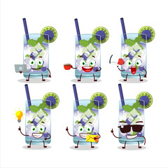 Poster - Blueberry mojito cartoon character with various types of business emoticons