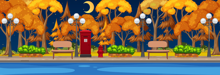 Wall Mural - park in autumn season horizontal scene at night time