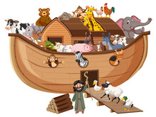 Animals On Noah's Ark Isolated On White Background